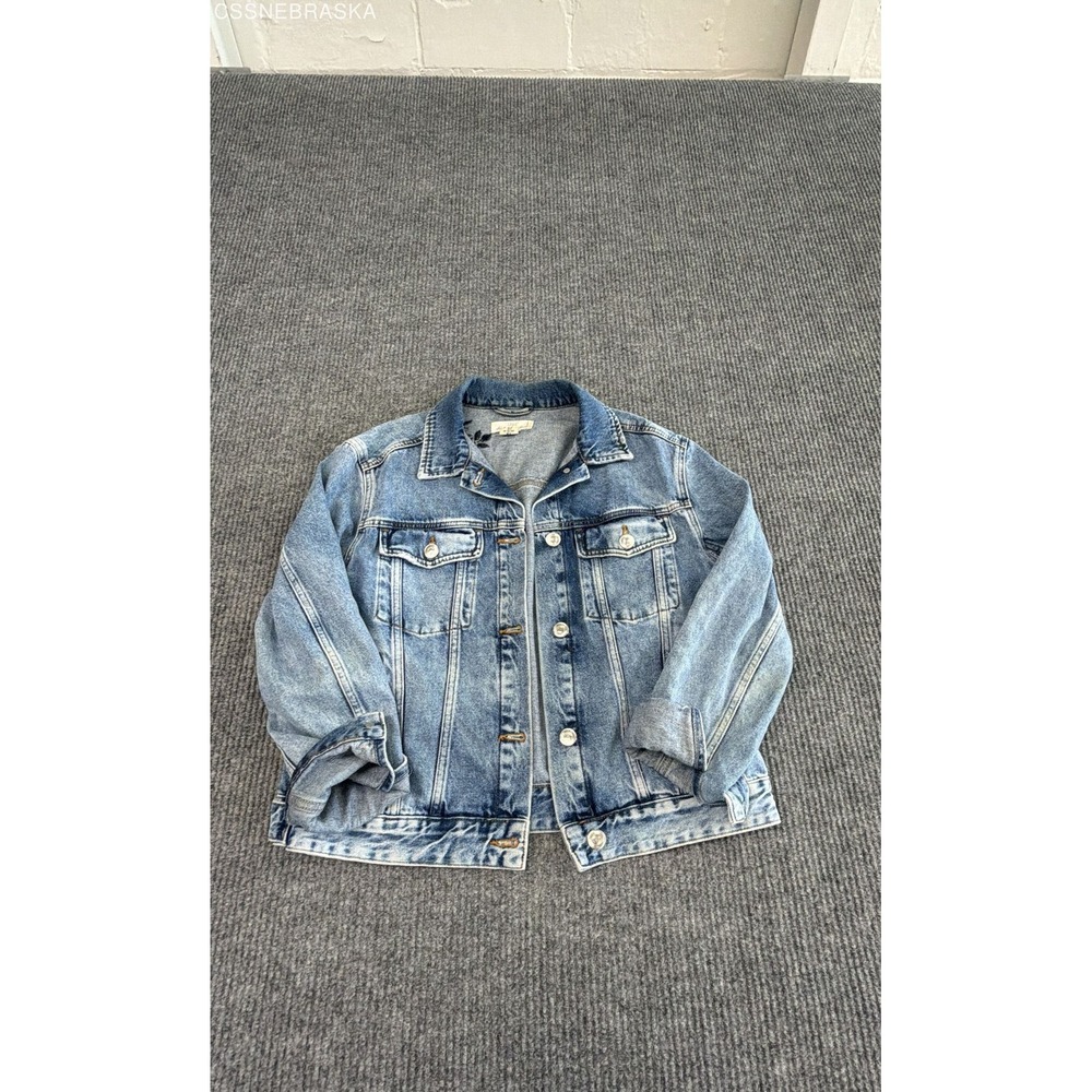 L.O.G.G. H&M Women's‎ Blue Floral Embroidered Denim Trucker Jacket Sz 8